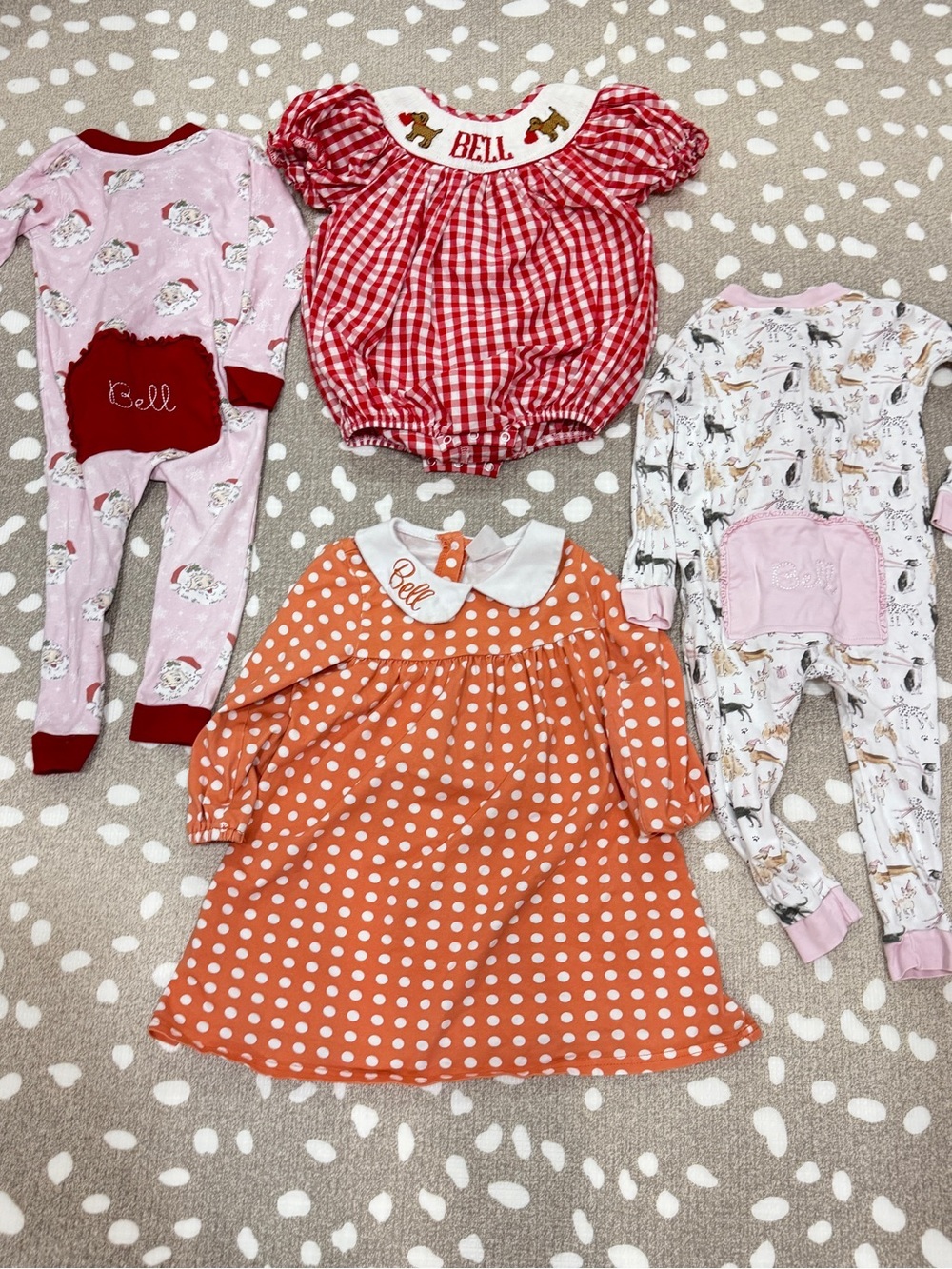 Bell monogrammed bundle lot smock dress embroidered zippy bubble romper puppy